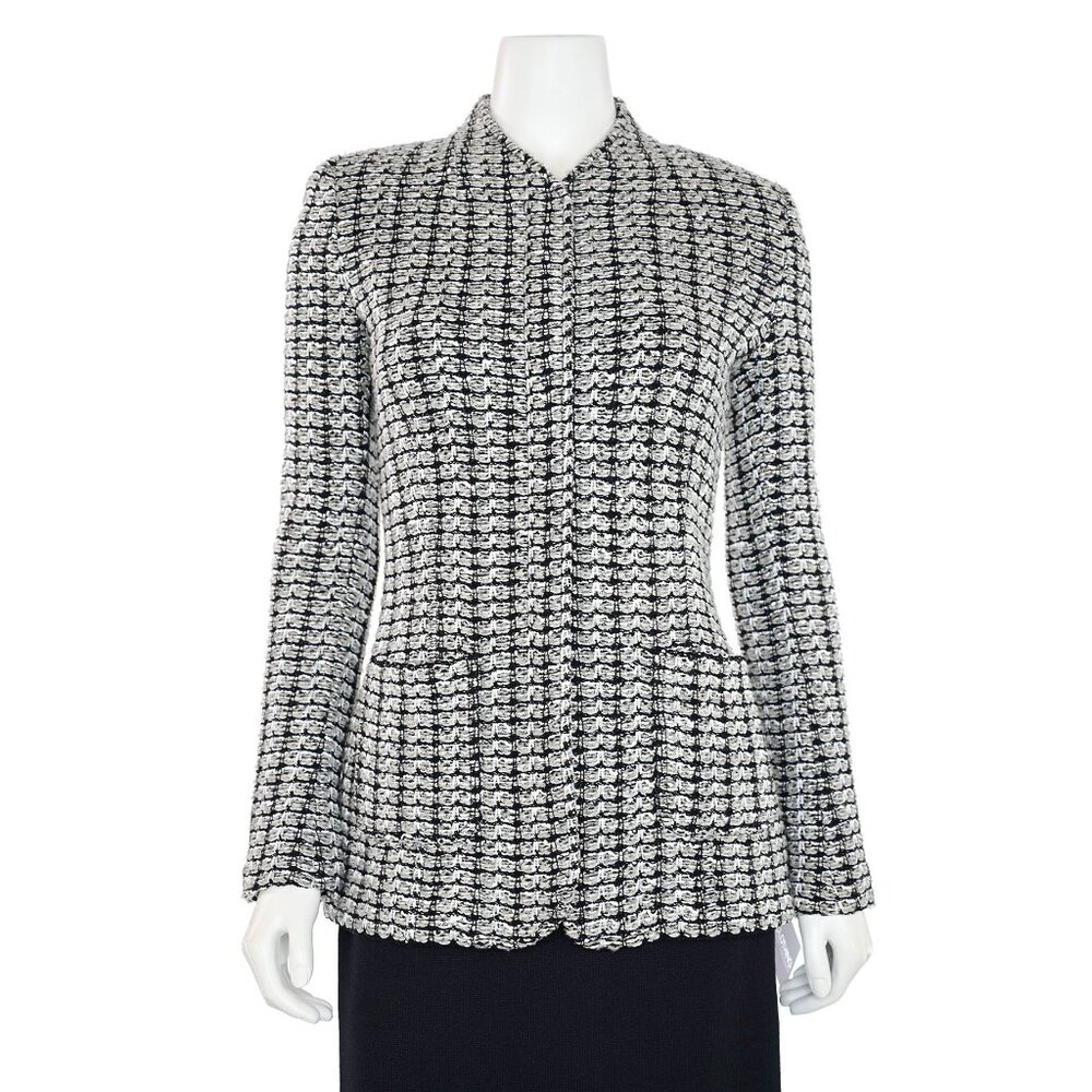 St. John Knits Zip-Up Blazer in Black/Silver/Taupe/Cream sz 2